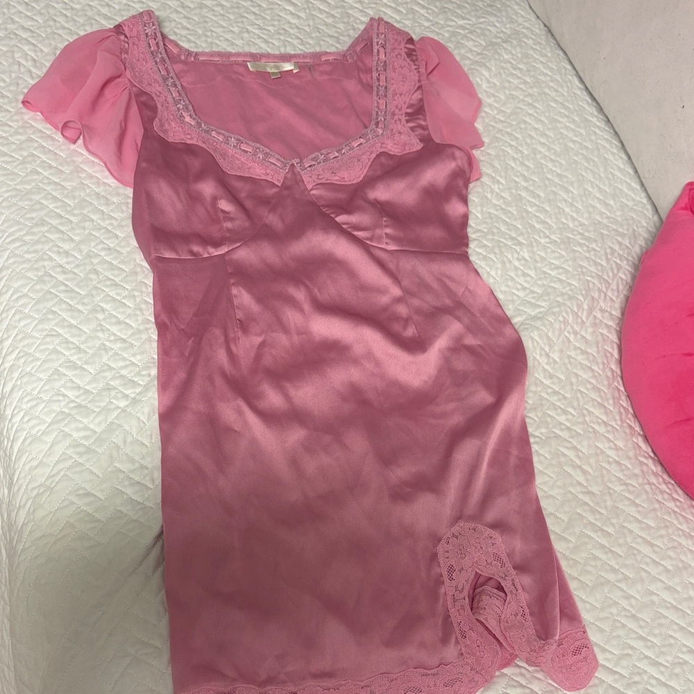 LoveShackFancy Pink Satin Mini Dress